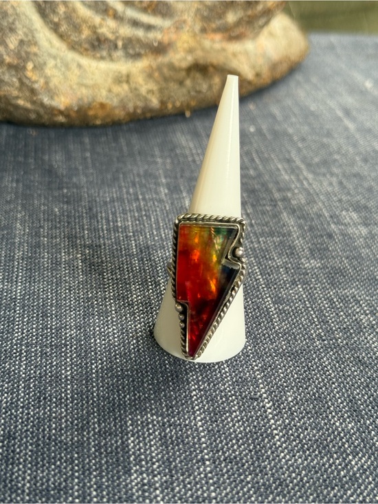 Hand Crafted Jewelry - Hand Crafted Multicolor Lightning Opal Ring in Sterling Silver - Sterling Silver
